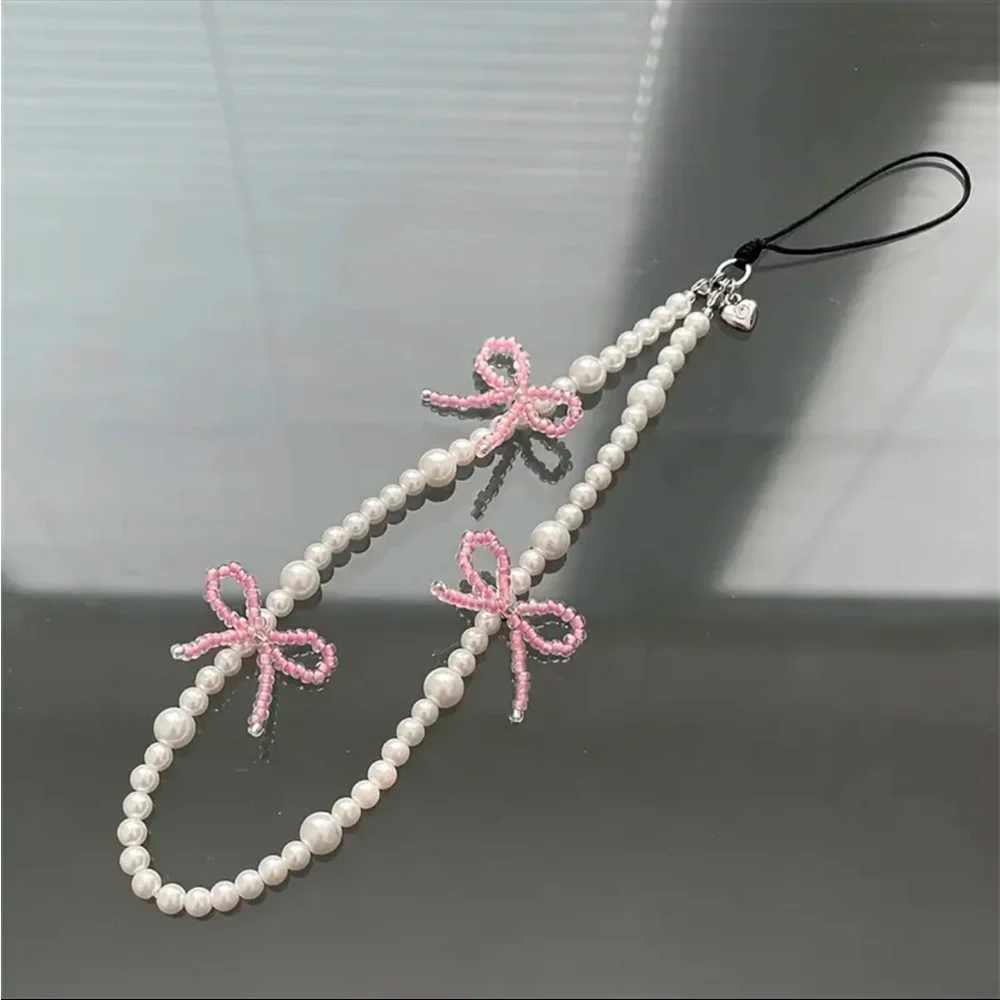 Pink Bow Pearl Pendant Phone Chain Coquette Hanging Rope Phone Charm Bag Charm 🎀